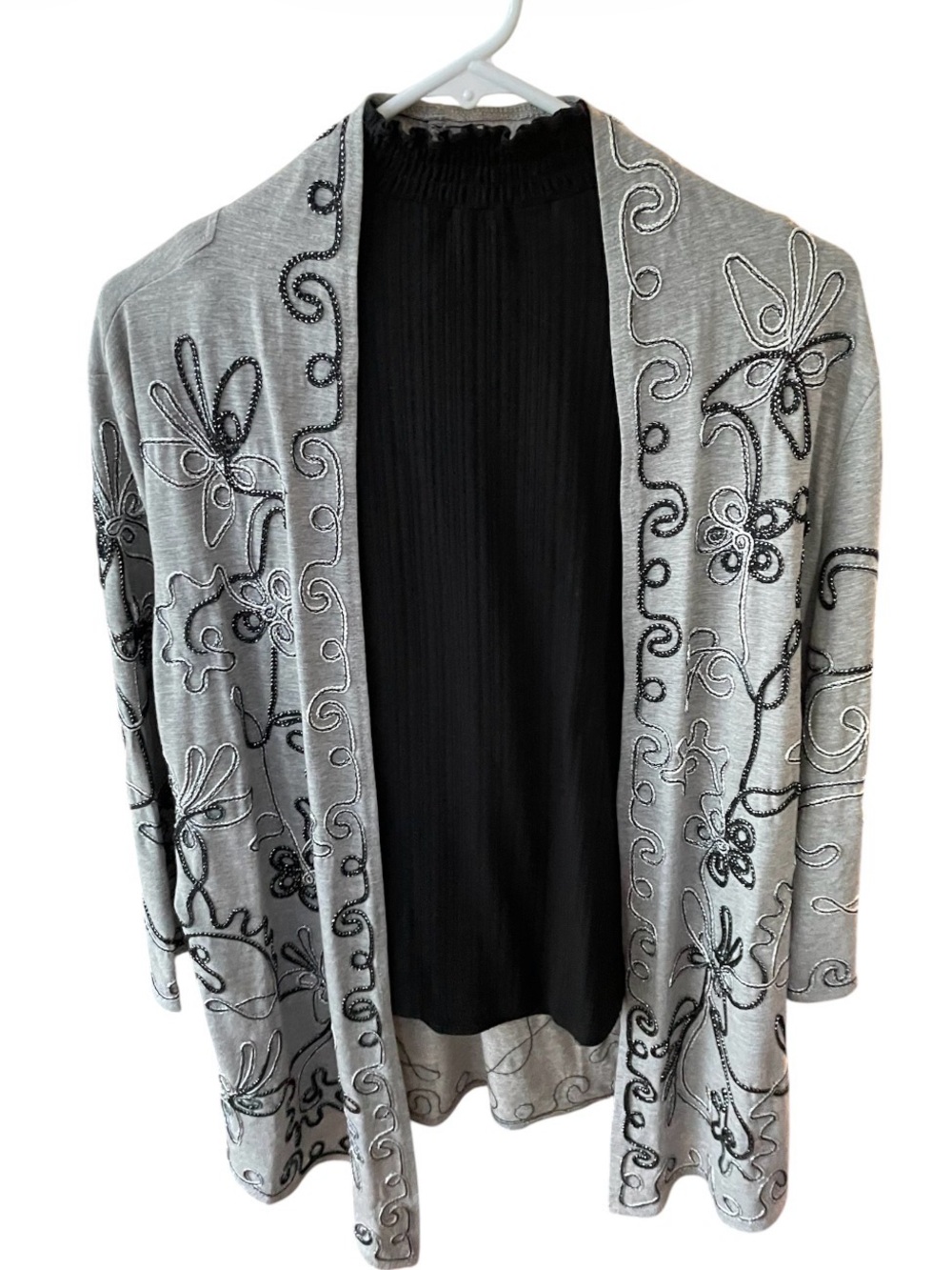 Lauren Michelle - Embellished Gray Open-Front Women's Cardigan Sweater & Top